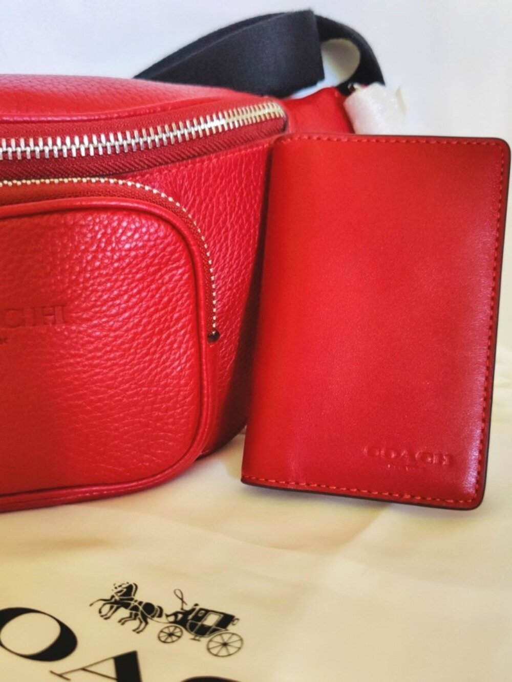 Coach Unisex Travis Belt Bag 30 & ID Wallet Double Bundle in Poppy Red, NWT - Picture 6 of 13